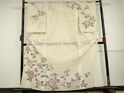 平和屋着物＊夏物　紗紬　訪問着　草花文　正絹　逸品　AABI8148cs