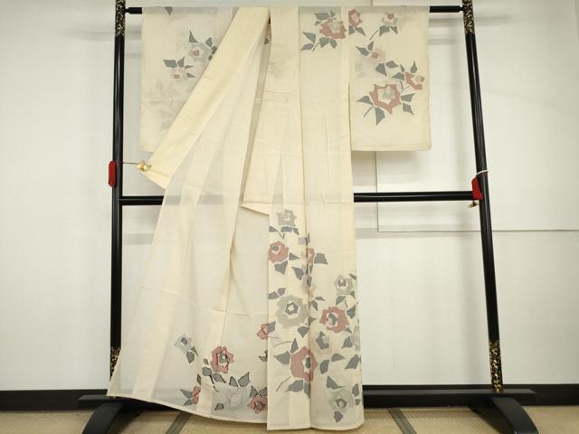 平和屋着物＊夏物　紗紬　訪問着　草花文　正絹　逸品　AABI8148cs