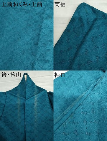 平和屋着物＊夏物　色無地　葉尽くし　縹色　綿　逸品　AABI8150cs