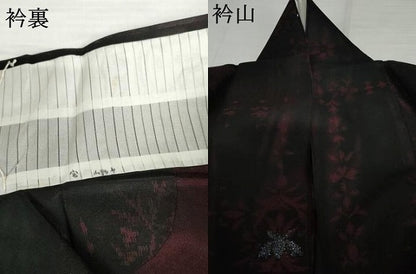 平和屋着物＊夏物　小紋　紗　洋花文　黒地　正絹　逸品　AABI8157cs