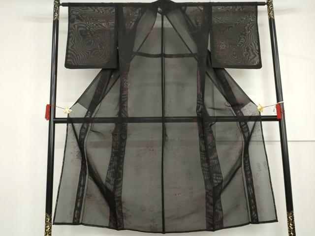 平和屋着物＊夏物　小紋　紗　洋花文　黒地　正絹　逸品　AABI8157cs