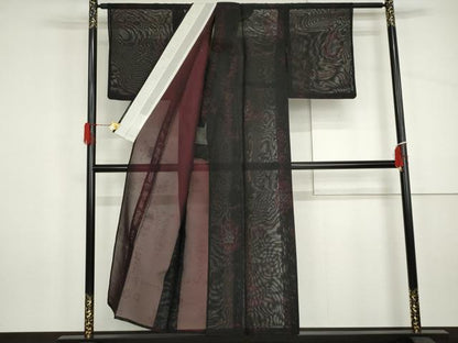 平和屋着物＊夏物　小紋　紗　洋花文　黒地　正絹　逸品　AABI8157cs