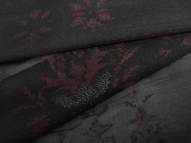 平和屋着物＊夏物　小紋　紗　洋花文　黒地　正絹　逸品　AABI8157cs