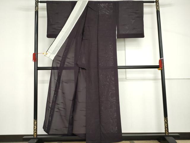 平和屋着物＊夏物　色無地　絽　霞紋紗　葡萄色　正絹　逸品　AABI8158cs