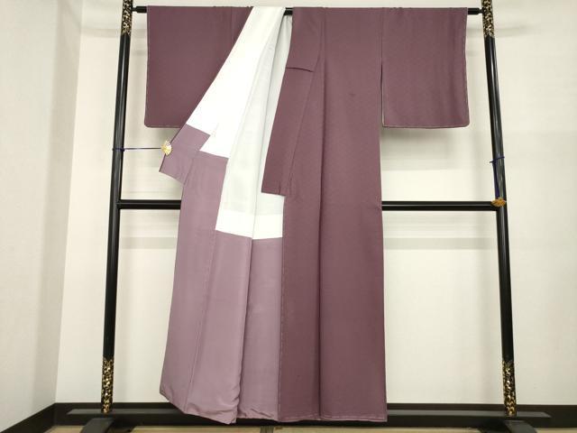 平和屋着物●上質な色無地　蜀江花地紋　紫鳶色　正絹　逸品　AABI8165ck