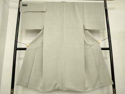 平和屋着物●男性　つくも紬　生壁色　丹後ちりめん　反端付き　正絹　逸品　AABI8170ck