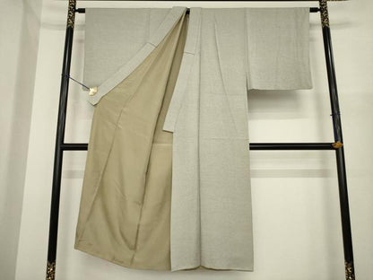 平和屋着物●男性　つくも紬　生壁色　丹後ちりめん　反端付き　正絹　逸品　AABI8170ck