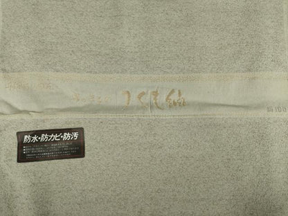 平和屋着物●男性　つくも紬　生壁色　丹後ちりめん　反端付き　正絹　逸品　AABI8170ck