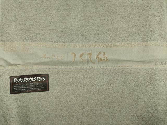 平和屋着物●男性　つくも紬　生壁色　丹後ちりめん　反端付き　正絹　逸品　AABI8170ck