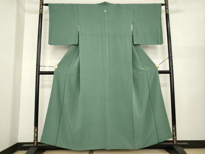 平和屋着物●上質な色無地　柳煤竹色　正絹　逸品　AABI8171ck