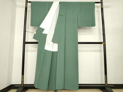 平和屋着物●上質な色無地　柳煤竹色　正絹　逸品　AABI8171ck