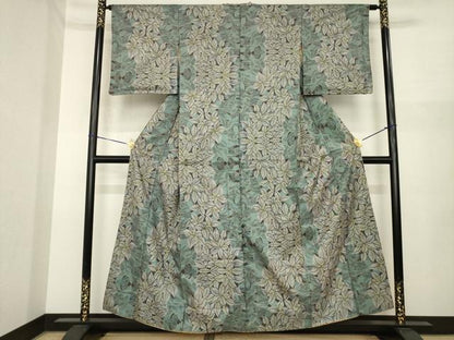 平和屋着物●本場大島紬　一元7マルキ　葉尽くし間道　正絹　逸品　AABI8173ck