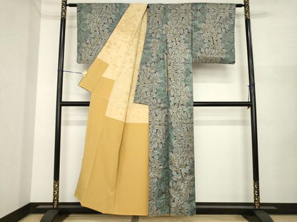 平和屋着物●本場大島紬　一元7マルキ　葉尽くし間道　正絹　逸品　AABI8173ck