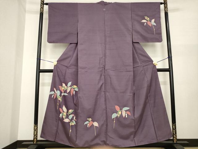平和屋着物●訪問着　白山紬　友禅　草花文　正絹　逸品　AABI8174ck