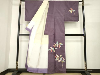 平和屋着物●訪問着　白山紬　友禅　草花文　正絹　逸品　AABI8174ck
