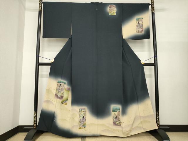平和屋着物●訪問着　短冊女人文　暈し染め　正絹　逸品　AABI8178ck