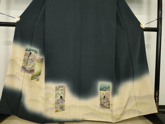 平和屋着物●訪問着　短冊女人文　暈し染め　正絹　逸品　AABI8178ck