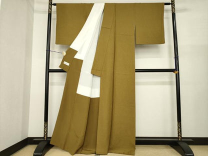 平和屋着物●上質な色無地　花唐草地紋　朽葉色　やまと誂製　正絹　逸品　AABI8181ck
