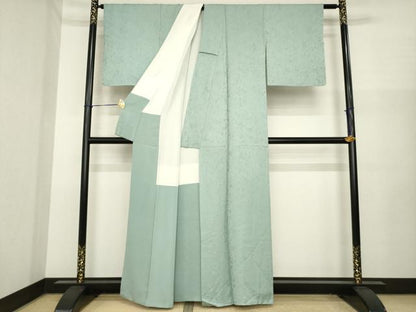 平和屋着物●上質な色無地　吉祥花地紋　豆がら茶色　正絹　逸品　AABI8183ck