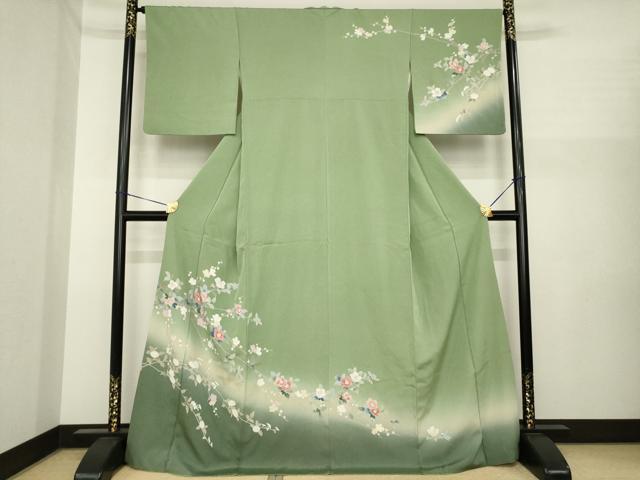 平和屋着物●訪問着　友禅　枝花文　暈し染め　正絹　逸品　AABI8185ck
