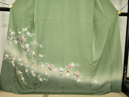 平和屋着物●訪問着　友禅　枝花文　暈し染め　正絹　逸品　AABI8185ck