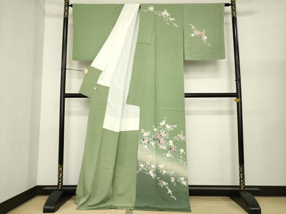 平和屋着物●訪問着　友禅　枝花文　暈し染め　正絹　逸品　AABI8185ck