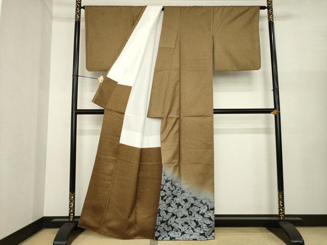 平和屋着物●本場大島紬　染大島　訪問着　葉尽くし　暈し染め　正絹　逸品　AABI8187ck