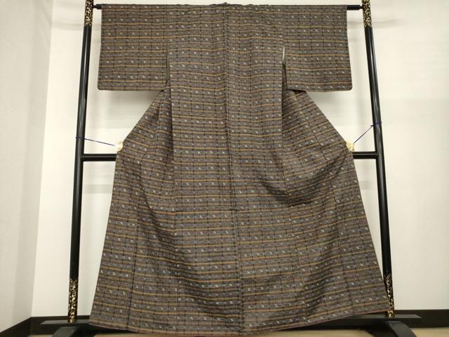 平和屋着物●上質な紬　格子　正絹　逸品　AABI8196ck