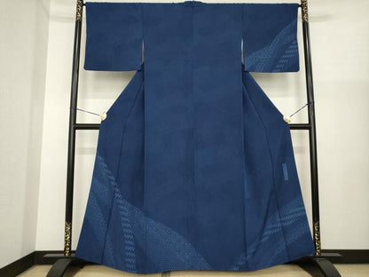 平和屋着物●藍染作家　喜多野良造　訪問着　藍　吉祥文　正絹　逸品　AABI8197ck