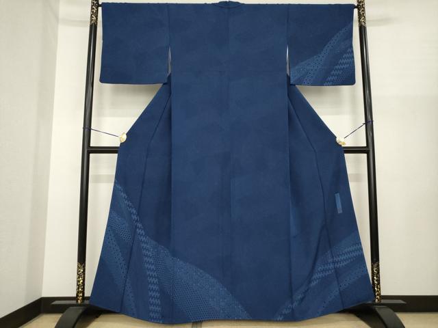 平和屋着物●藍染作家　喜多野良造　訪問着　藍　吉祥文　正絹　逸品　AABI8197ck