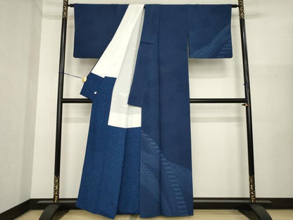 平和屋着物●藍染作家　喜多野良造　訪問着　藍　吉祥文　正絹　逸品　AABI8197ck