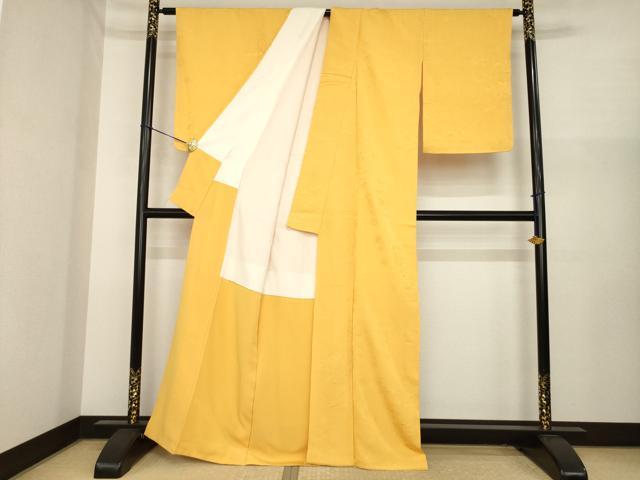 平和屋着物●上質な色無地　立波地紋　柑子色　正絹　逸品　AABI8198ck
