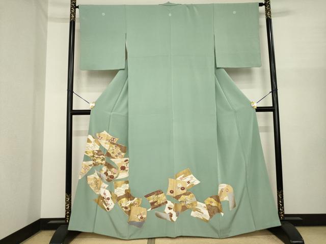 平和屋着物●豪華色留袖　駒刺繍　色紙重ね花文　金彩　正絹　逸品　AABI8203ck