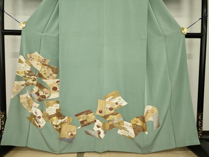 平和屋着物●豪華色留袖　駒刺繍　色紙重ね花文　金彩　正絹　逸品　AABI8203ck