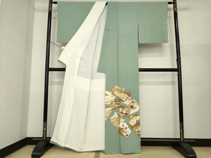 平和屋着物●豪華色留袖　駒刺繍　色紙重ね花文　金彩　正絹　逸品　AABI8203ck