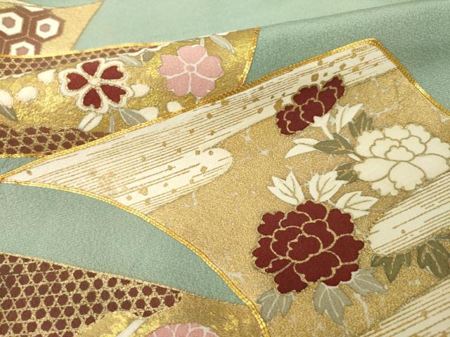 平和屋着物●豪華色留袖　駒刺繍　色紙重ね花文　金彩　正絹　逸品　AABI8203ck