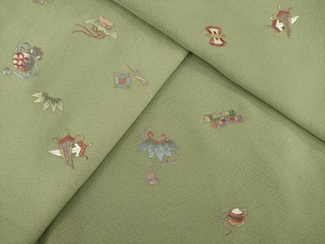平和屋着物●訪問着　総刺繍　宝尽くし　金糸　正絹　逸品　AABI8205ck