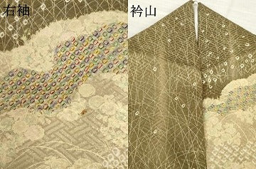 平和屋着物●訪問着　絞り　刺繍　雲重ね地紙花文　金彩　正絹　逸品　AABI8206ck