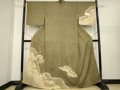 平和屋着物●訪問着　絞り　刺繍　雲重ね地紙花文　金彩　正絹　逸品　AABI8206ck