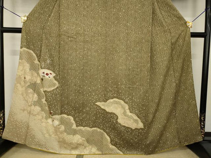平和屋着物●訪問着　絞り　刺繍　雲重ね地紙花文　金彩　正絹　逸品　AABI8206ck