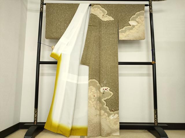 平和屋着物●訪問着　絞り　刺繍　雲重ね地紙花文　金彩　正絹　逸品　AABI8206ck
