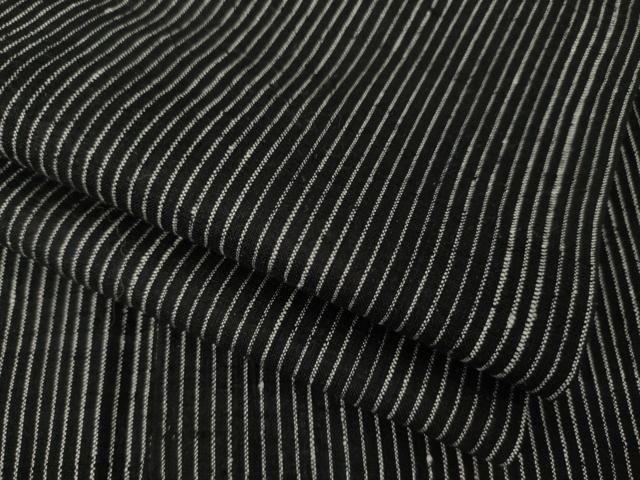 平和屋着物●上質な紬　縞　黒地　正絹　逸品　AABI8210ck