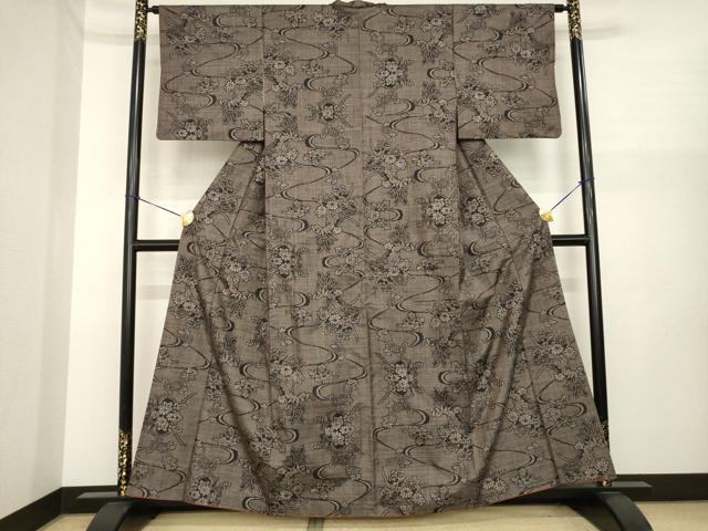 平和屋着物●本場大島紬　一元7マルキ　流水花文　正絹　逸品　AABI8211ck