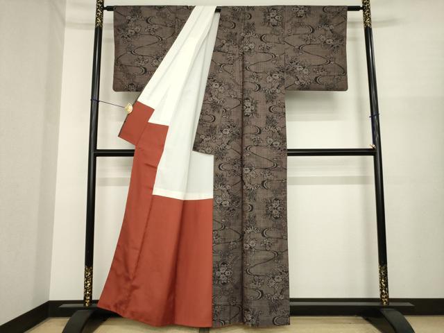 平和屋着物●本場大島紬　一元7マルキ　流水花文　正絹　逸品　AABI8211ck