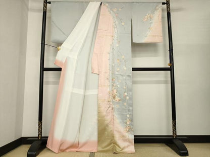 平和屋着物●訪問着　誰が袖花文　暈し染め　金彩　正絹　逸品　AABI8213ck