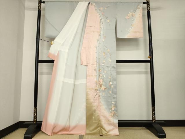 平和屋着物●訪問着　誰が袖花文　暈し染め　金彩　正絹　逸品　AABI8213ck