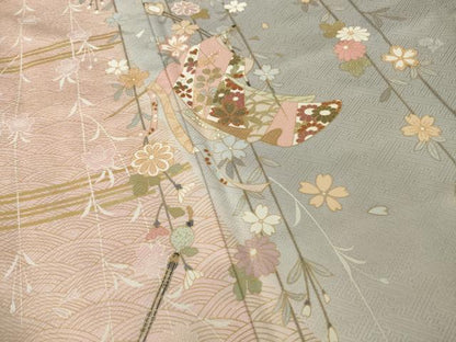 平和屋着物●訪問着　誰が袖花文　暈し染め　金彩　正絹　逸品　AABI8213ck