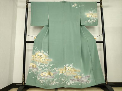 平和屋着物●訪問着　駒刺繍　地紙花文　暈し染め　金彩　正絹　逸品　AABI8215ck