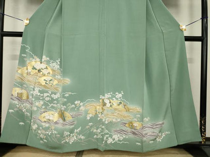 平和屋着物●訪問着　駒刺繍　地紙花文　暈し染め　金彩　正絹　逸品　AABI8215ck