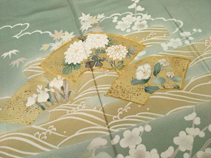平和屋着物●訪問着　駒刺繍　地紙花文　暈し染め　金彩　正絹　逸品　AABI8215ck